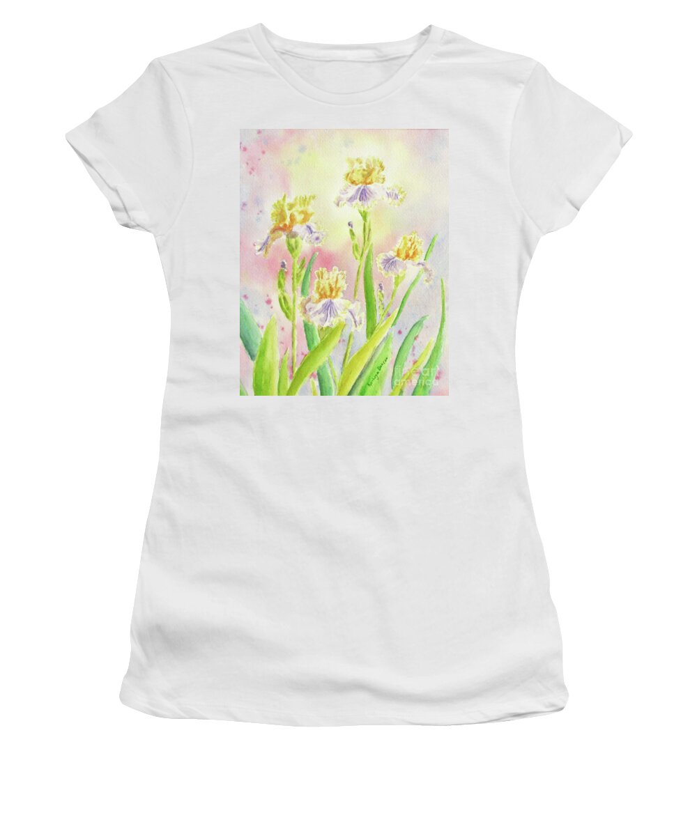 Original Watercolor Women's T-Shirt featuring the painting Mellow Yellow Irises #1 by Kathryn Duncan