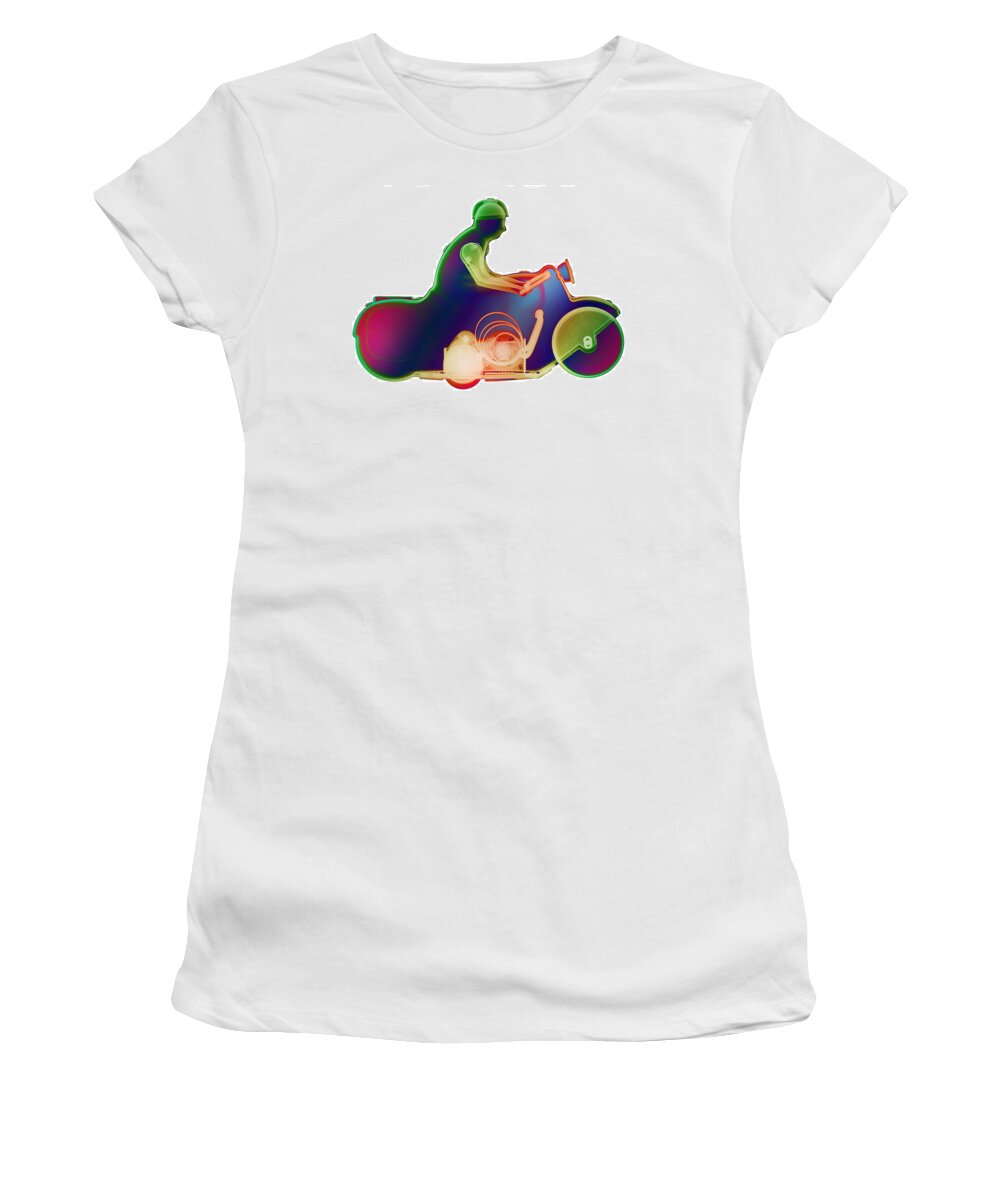 Tin Toy Motorcycle X-ray Art Photography Women's T-Shirt featuring the photograph Motorcycle X-ray No. 5 #1 by Roy Livingston