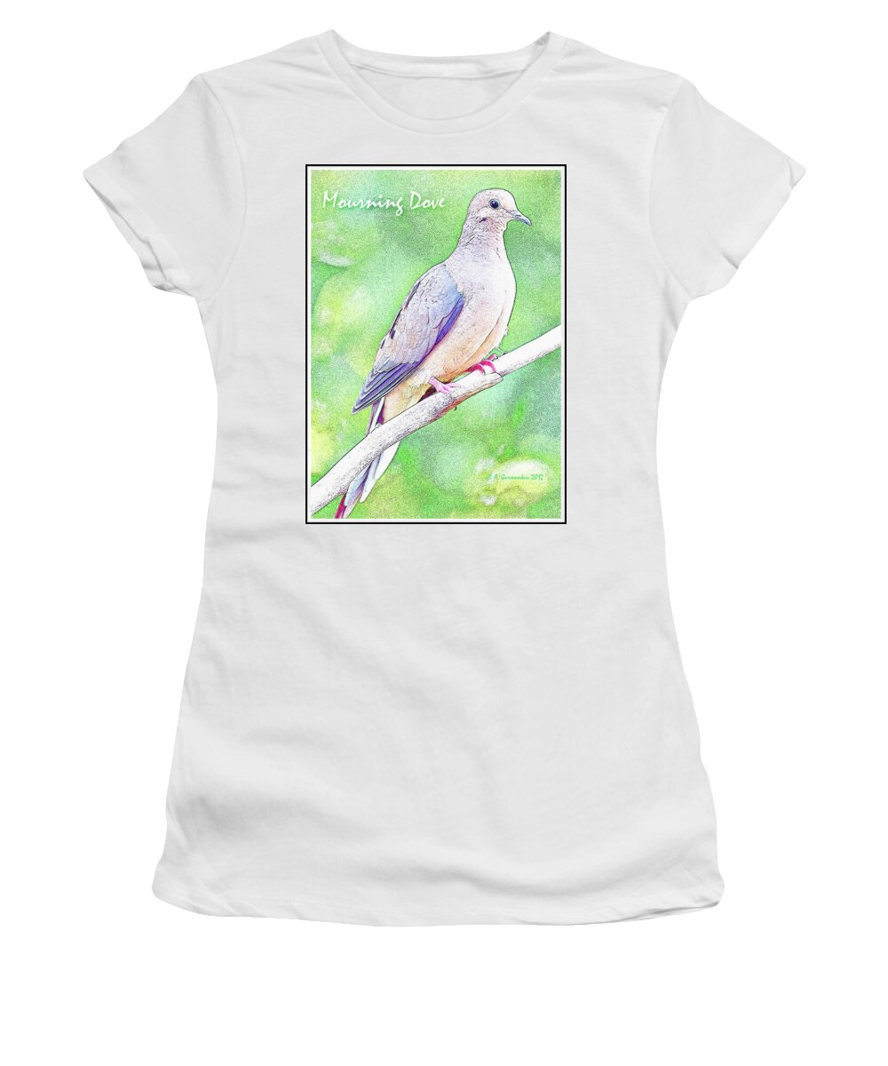 Vertebrate Animal Women's T-Shirt featuring the digital art Mourning Dove Digital Art #1 by A Macarthur Gurmankin