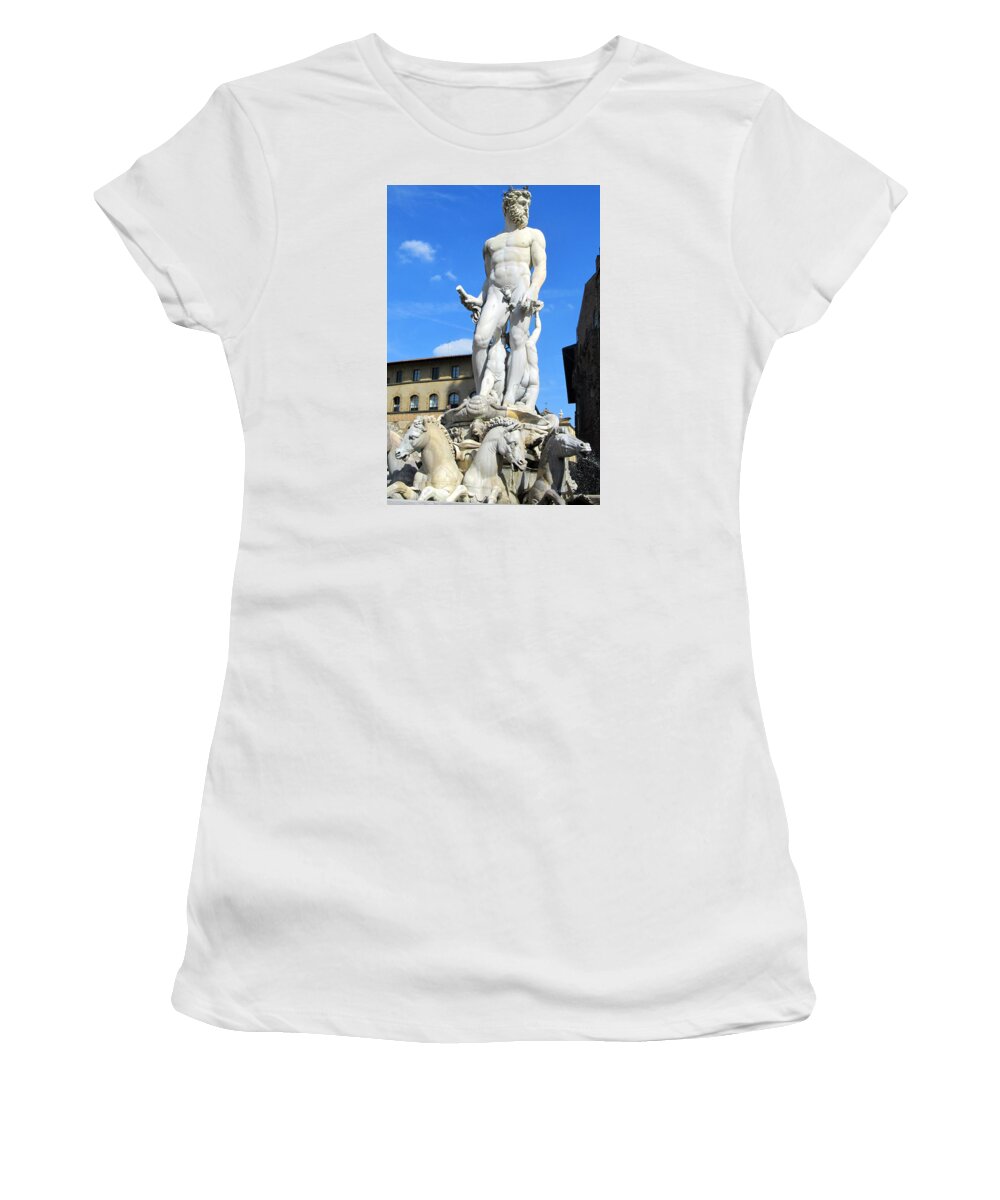 Neptune Fountain Florence Women's T-Shirt featuring the painting Neptune Fountain Florence #1 by Lisa Boyd