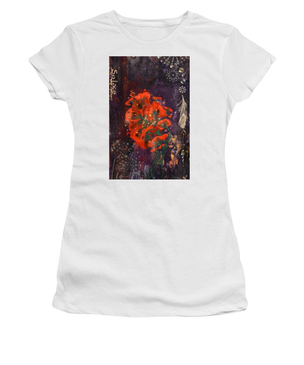Poppies Women's T-Shirt featuring the mixed media Solace by MiMi Stirn
