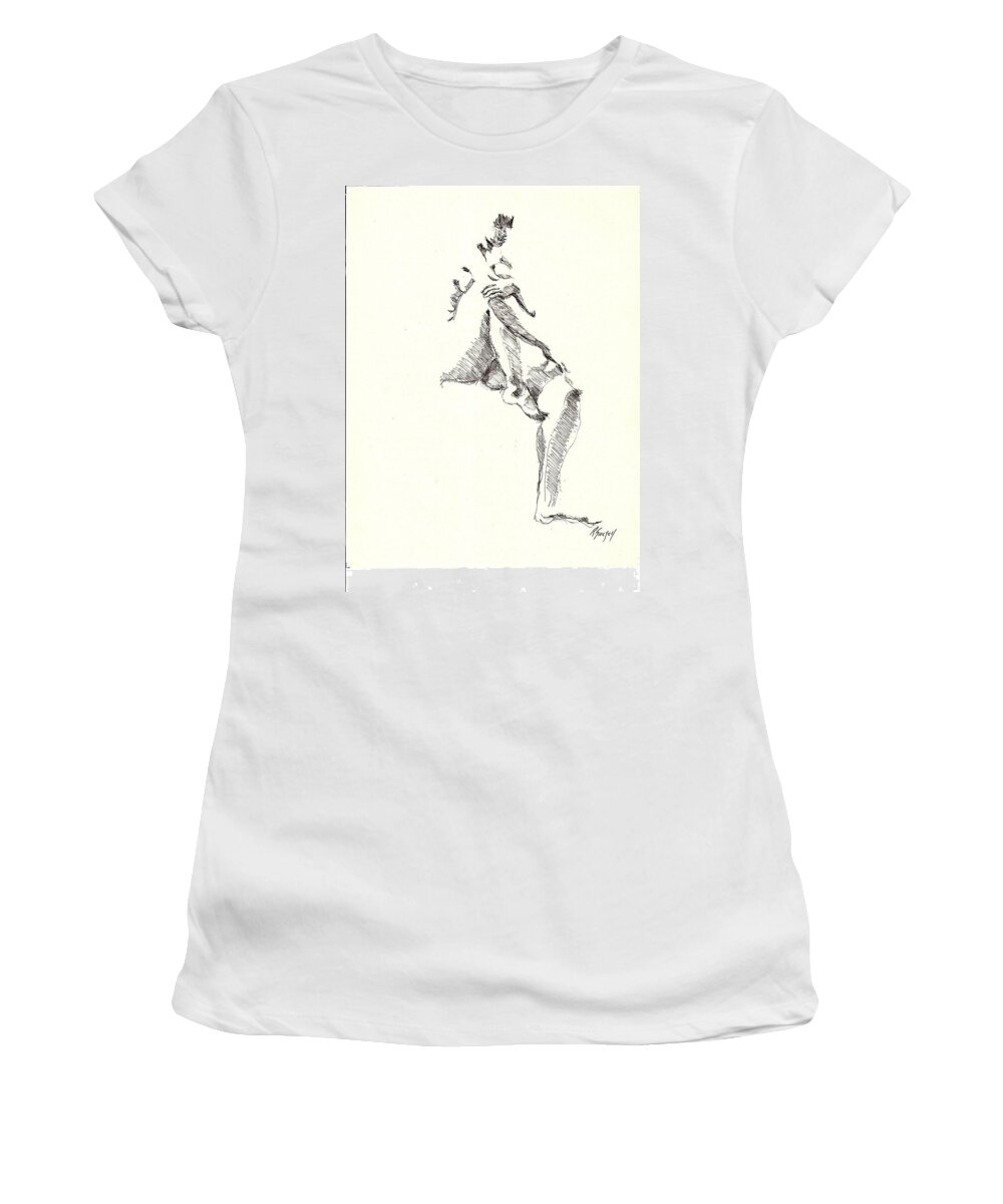 Nude Women's T-Shirt featuring the drawing Nude Four #1 by R Allen Swezey