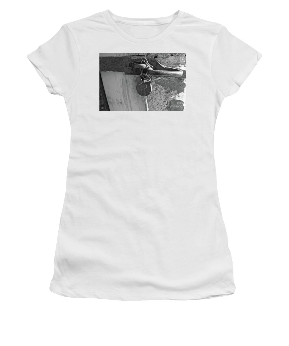 Iron Padlock Women's T-Shirt featuring the photograph original iron padlock Fort Bufort #2 by Elisabeth Derichs