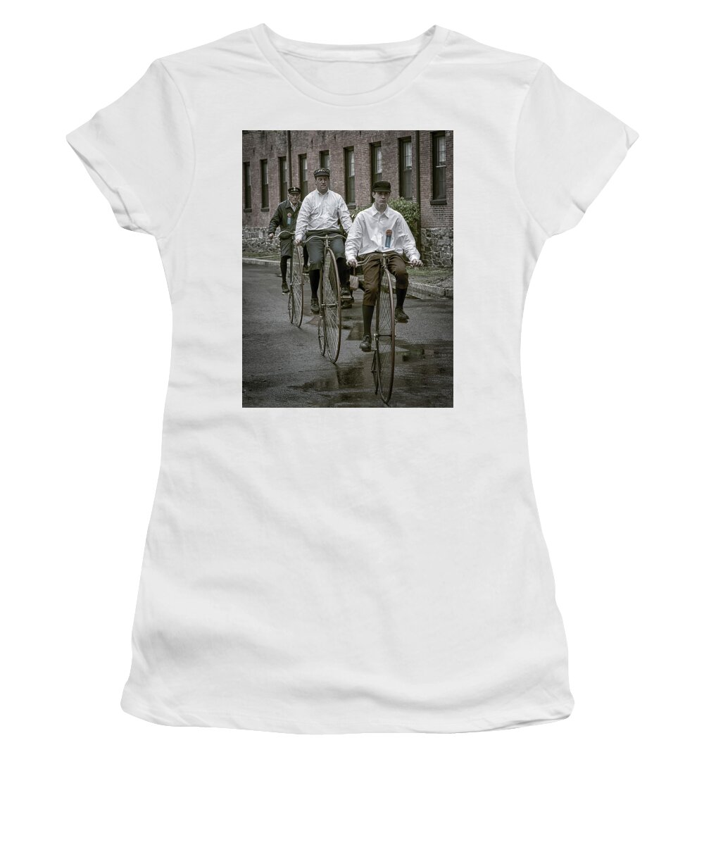 Massachusetts Women's T-Shirt featuring the photograph Penny Farthing Bikes by Rick Mosher