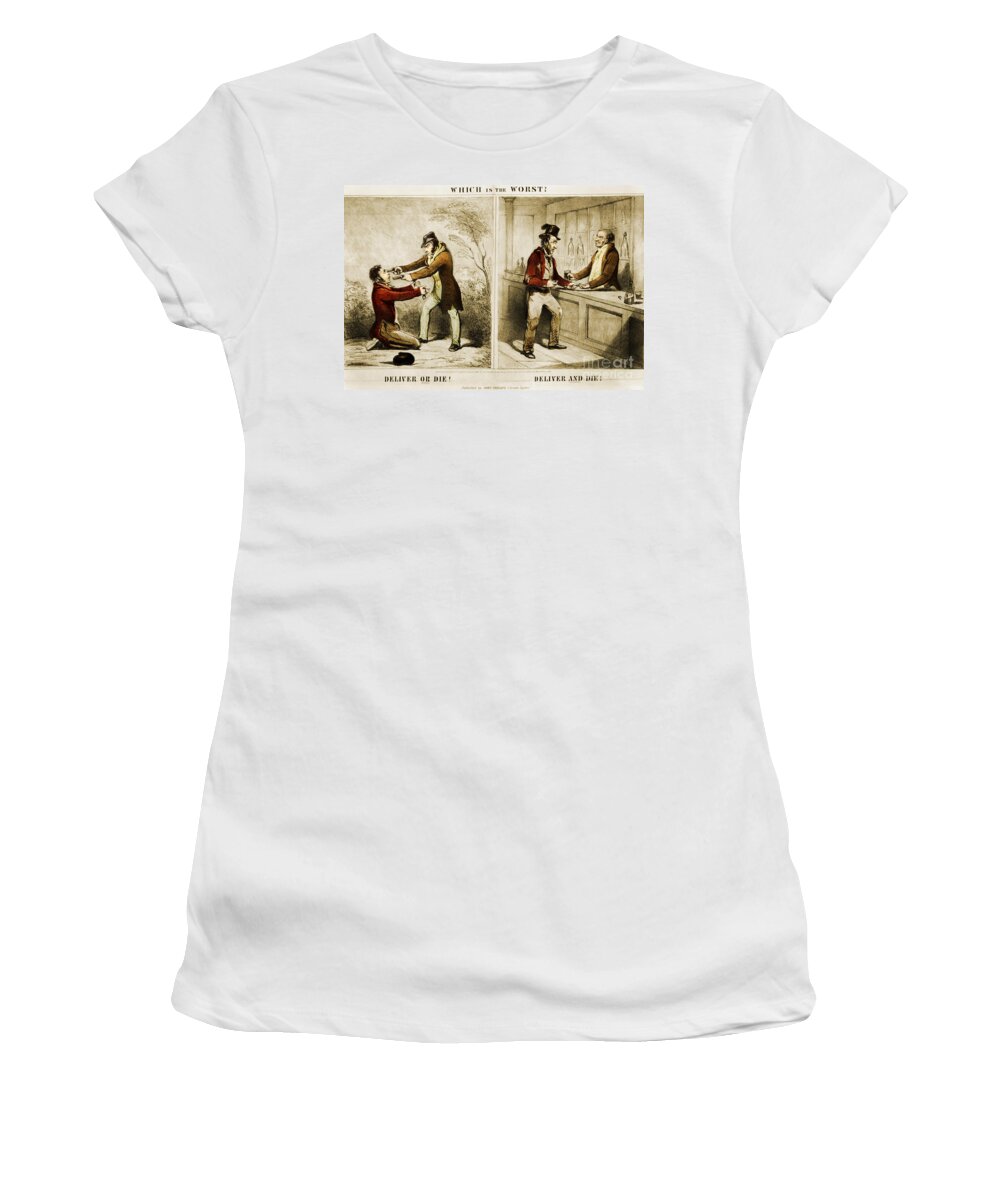 1800s Women's T-Shirt featuring the photograph Political Cartoon Advocating Temperance #1 by Photo Researchers