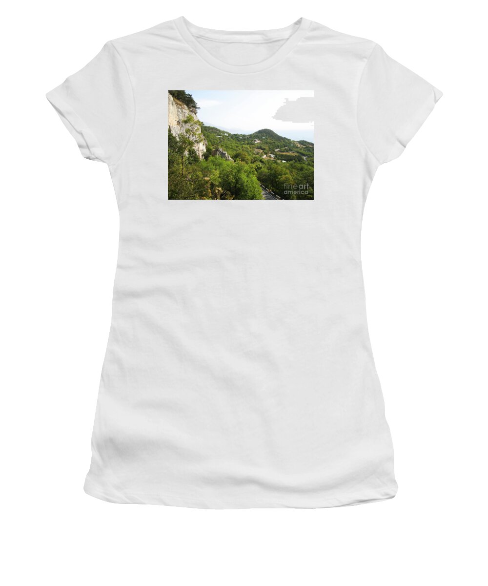 Road Women's T-Shirt featuring the photograph Road in hills #1 by Irina Afonskaya