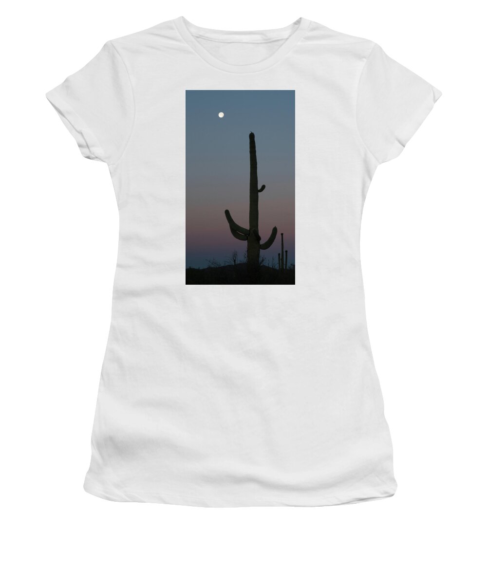 Arizona Women's T-Shirt featuring the photograph Saguaro Moon Organ Pipe Cactus National Monument Arizona #1 by Lawrence S Richardson Jr