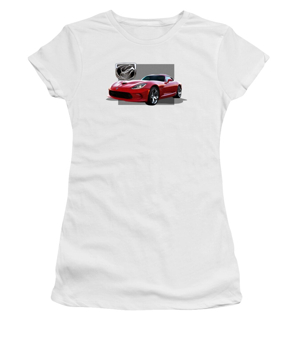 'dodge Viper' By Serge Averbukh Women's T-Shirt featuring the photograph S R T Viper with 3 D Badge by Serge Averbukh
