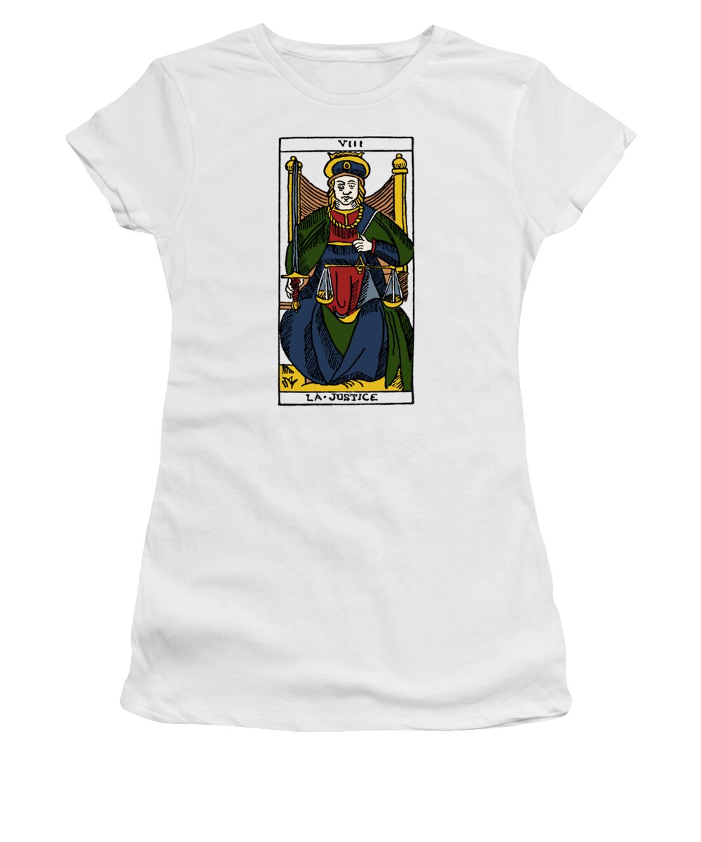 16th Century Women's T-Shirt featuring the photograph Tarot Card Justice #1 by Granger