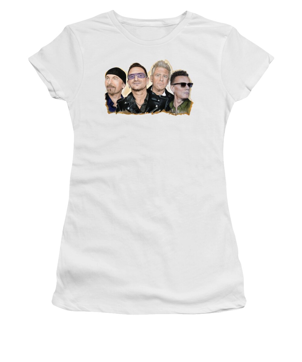 U2 Women's T-Shirt featuring the painting U2 band #1 by Melanie D