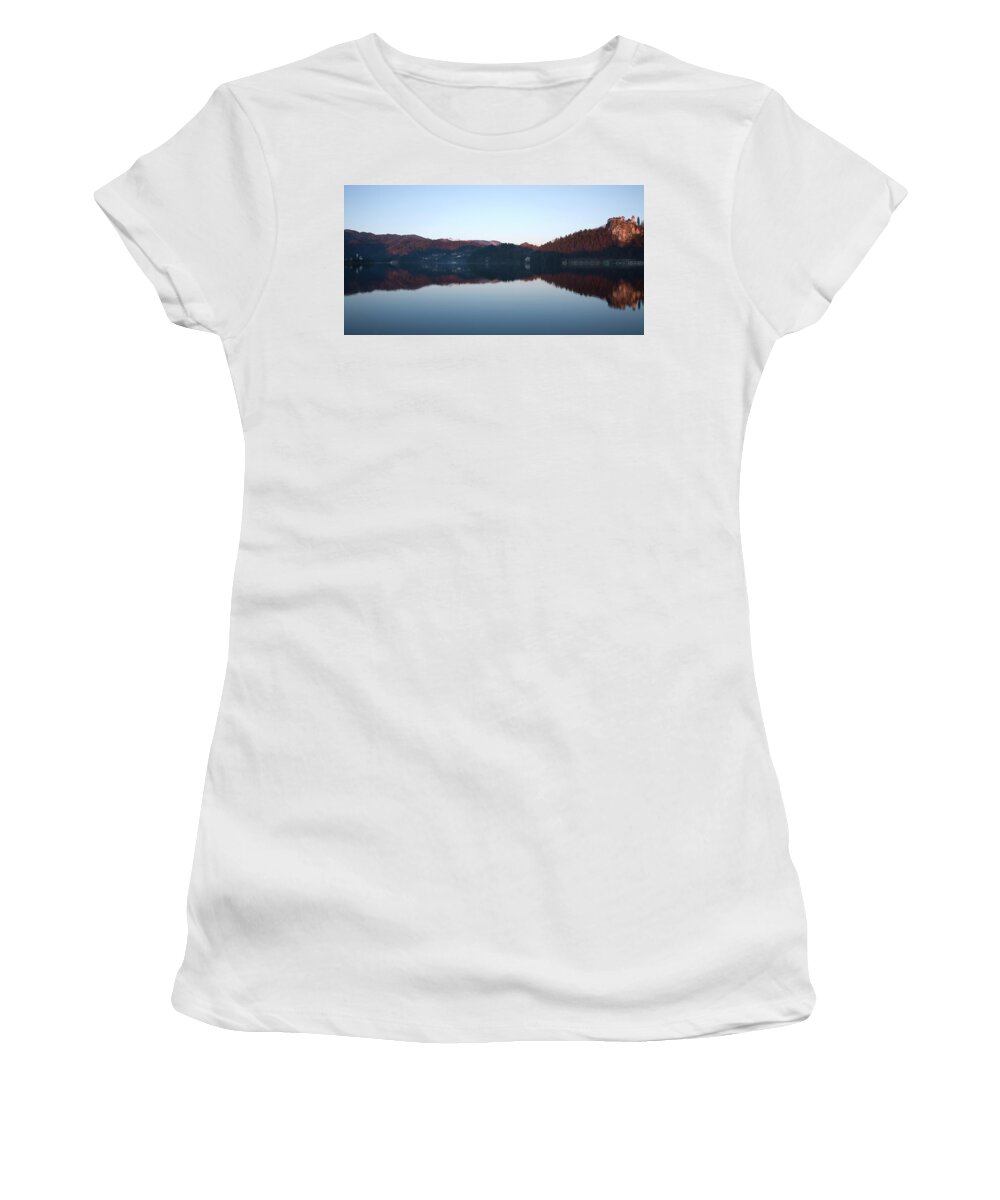 Bled Women's T-Shirt featuring the photograph View across Lake Bled #1 by Ian Middleton