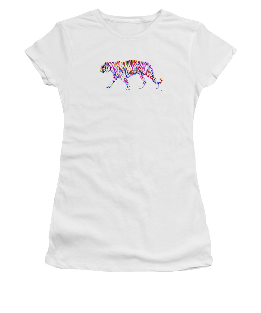 Tiger Women's T-Shirt featuring the painting Walking Tiger #1 by Zaira Dzhaubaeva