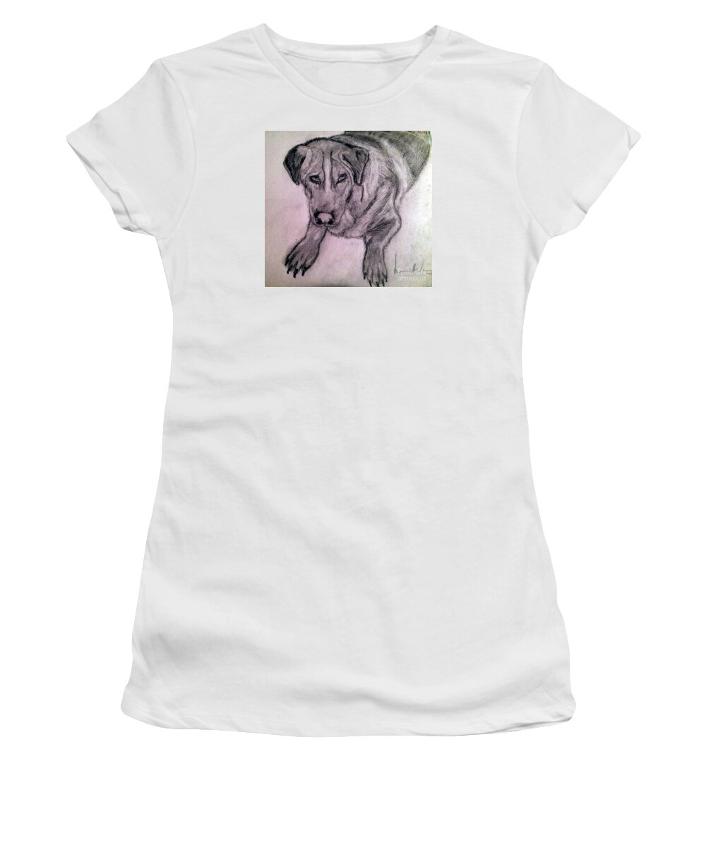 Pet Women's T-Shirt featuring the painting WallE #2 by Brindha Naveen