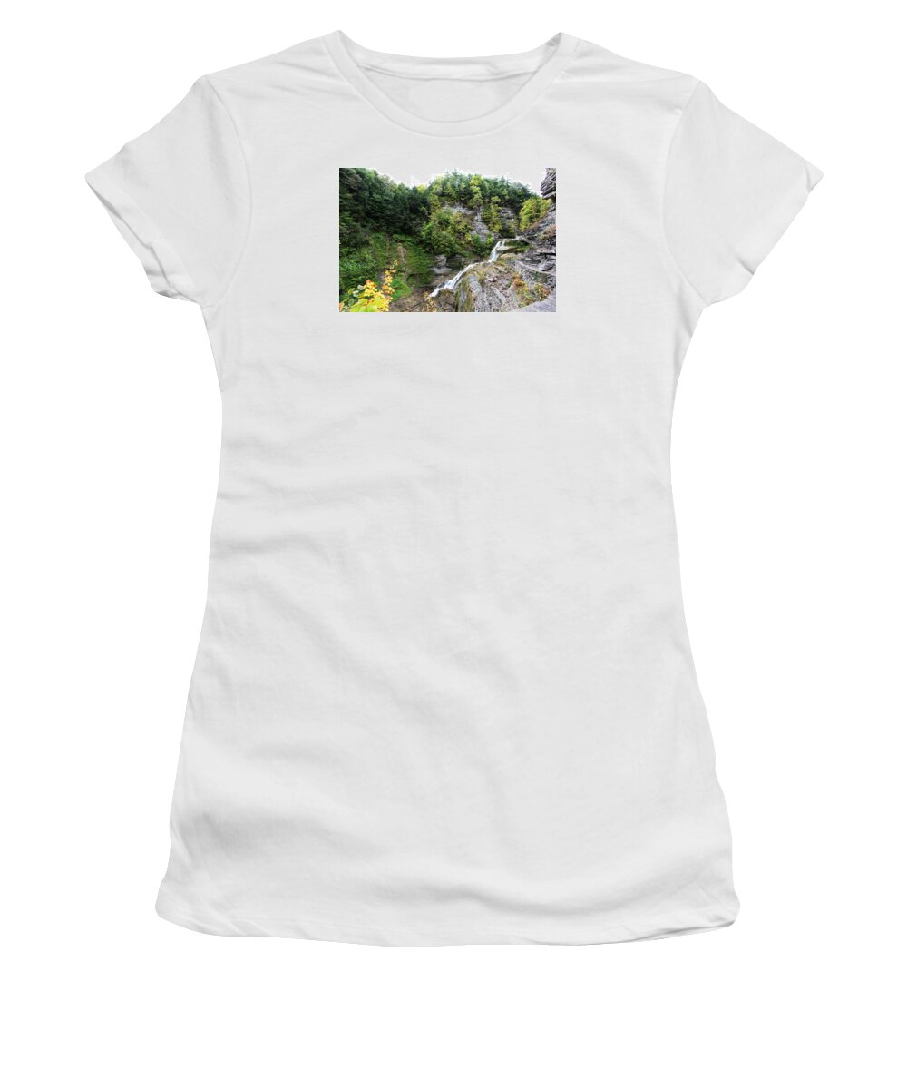 Waterfalls Women's T-Shirt featuring the photograph Waterfall at Robert Treman State Park II by Trina Ansel