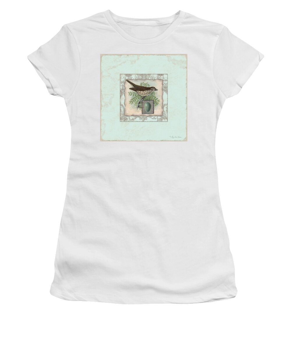 Robin Women's T-Shirt featuring the painting Welcome to our Nest - Vintage Bird w Egg #1 by Audrey Jeanne Roberts