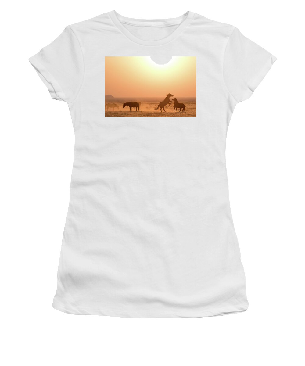 Sunset Women's T-Shirt featuring the photograph Wild Horse Sunset #1 by Wesley Aston