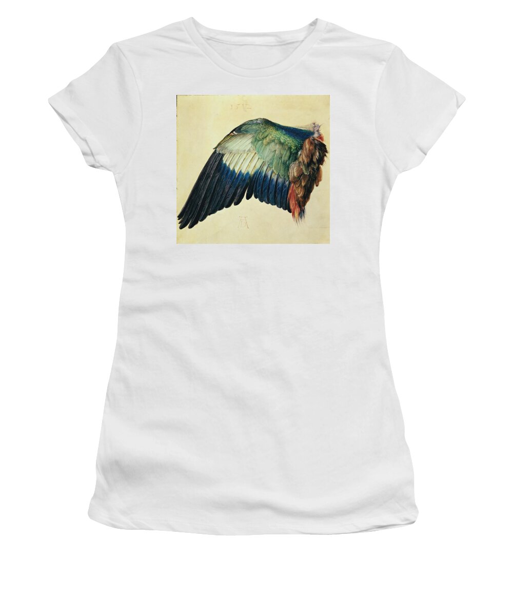 Albrecht Durer Women's T-Shirt featuring the painting Wing Of A Blue Roller #2 by Albrecht Durer