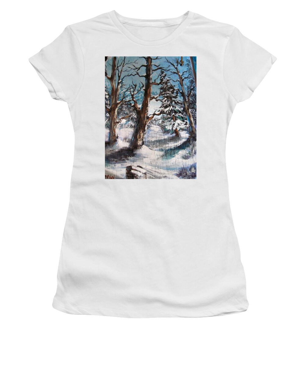 Winter Women's T-Shirt featuring the painting Winter #1 by Megan Walsh