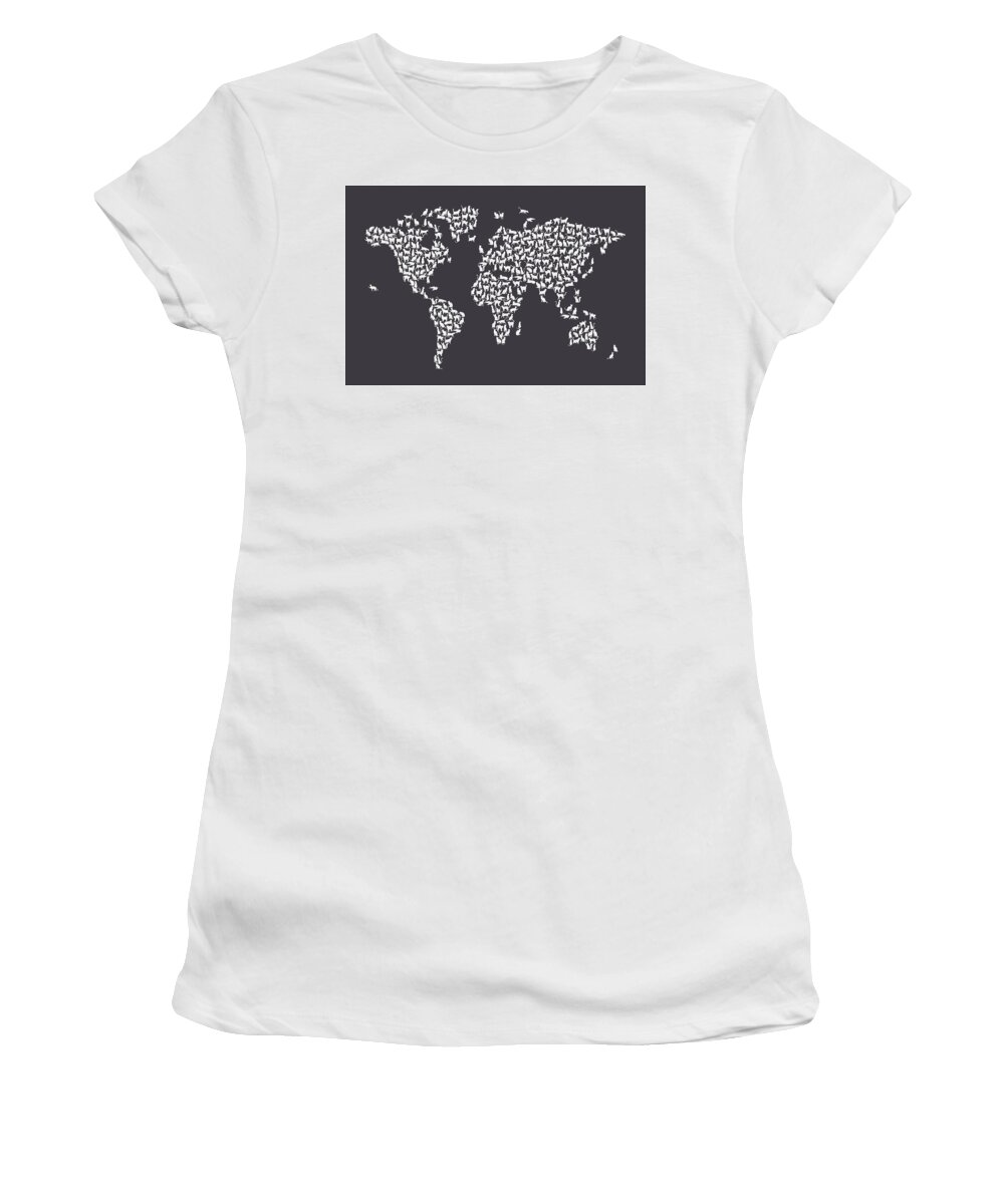World Map Women's T-Shirt featuring the digital art Cats Map of the World Map #11 by Michael Tompsett
