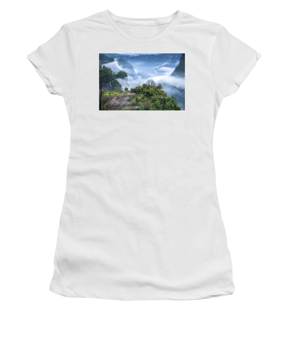 Nature Women's T-Shirt featuring the photograph Mountains scenery in the mist #18 by Carl Ning