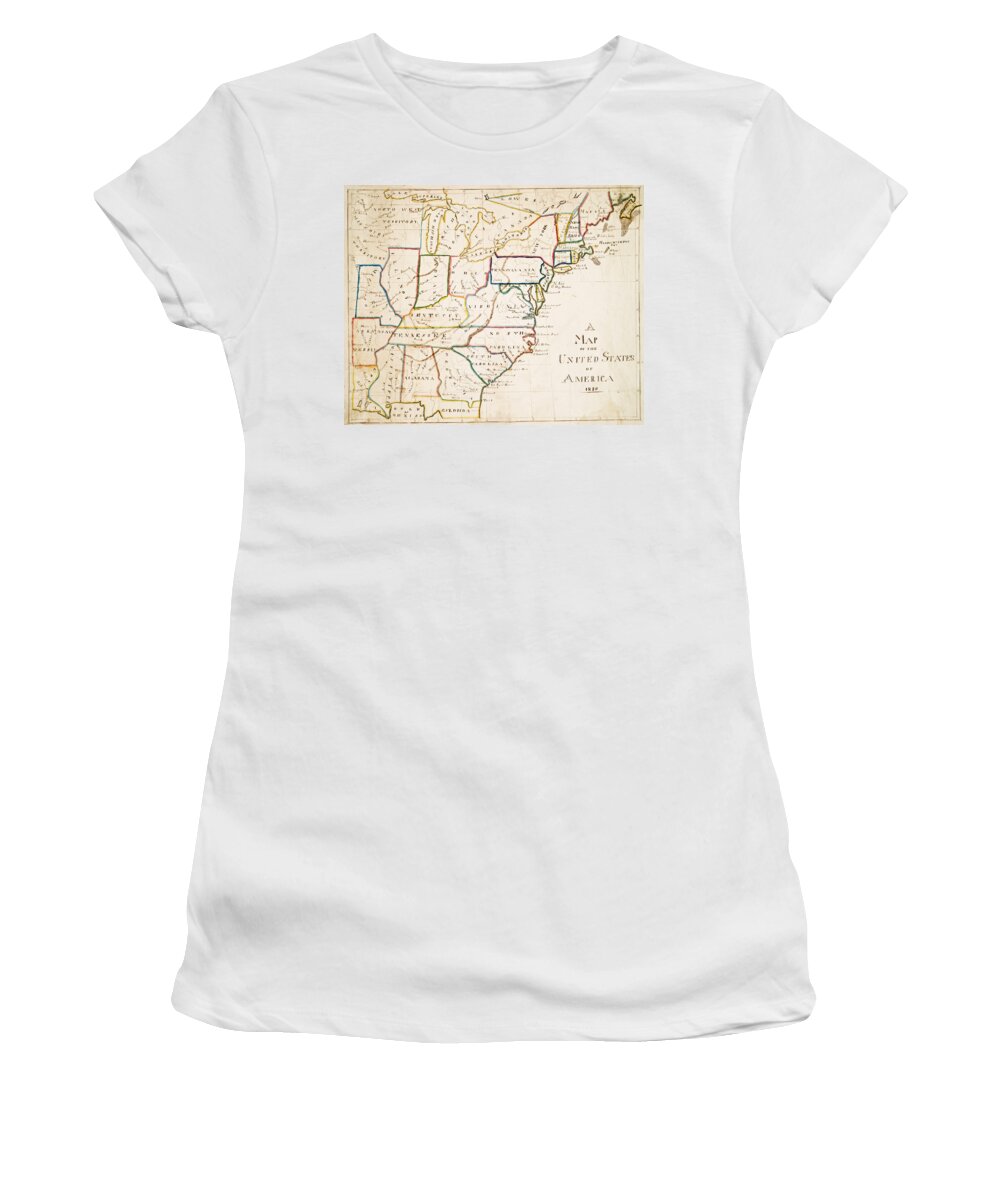 United Women's T-Shirt featuring the digital art 1830 Map of the United States Color by Toby McGuire