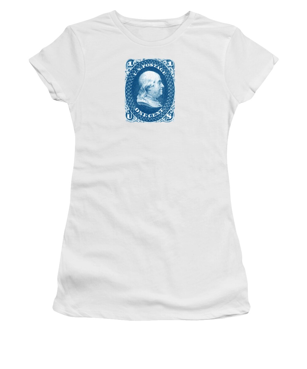 Benjamin Franklin Women's T-Shirt featuring the painting 1861 Benjamin Franklin Stamp by Historic Image