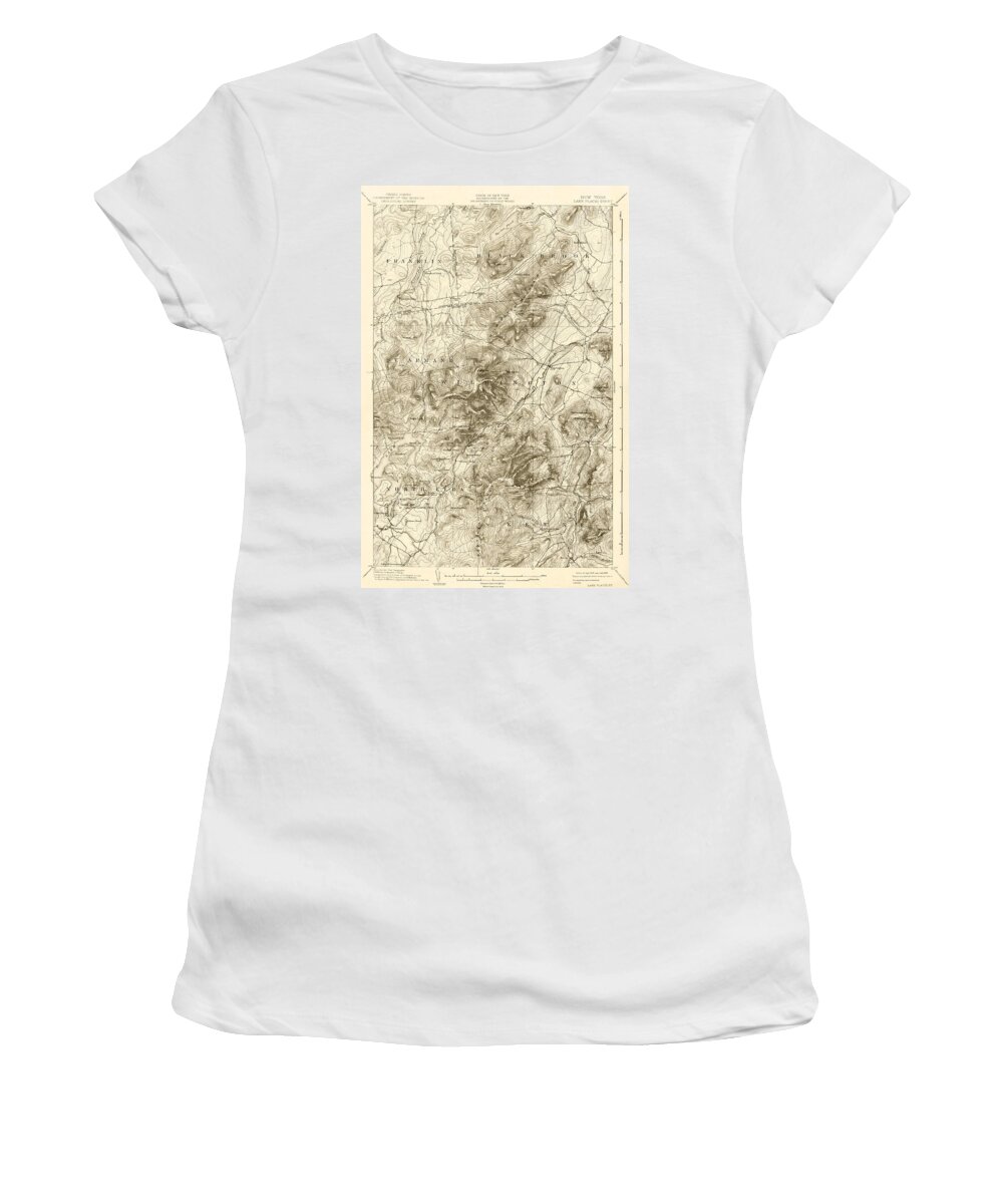 Lake Women's T-Shirt featuring the digital art 1894 Lake Placid Geological Survey Map Adirondacks Sepia by Toby McGuire