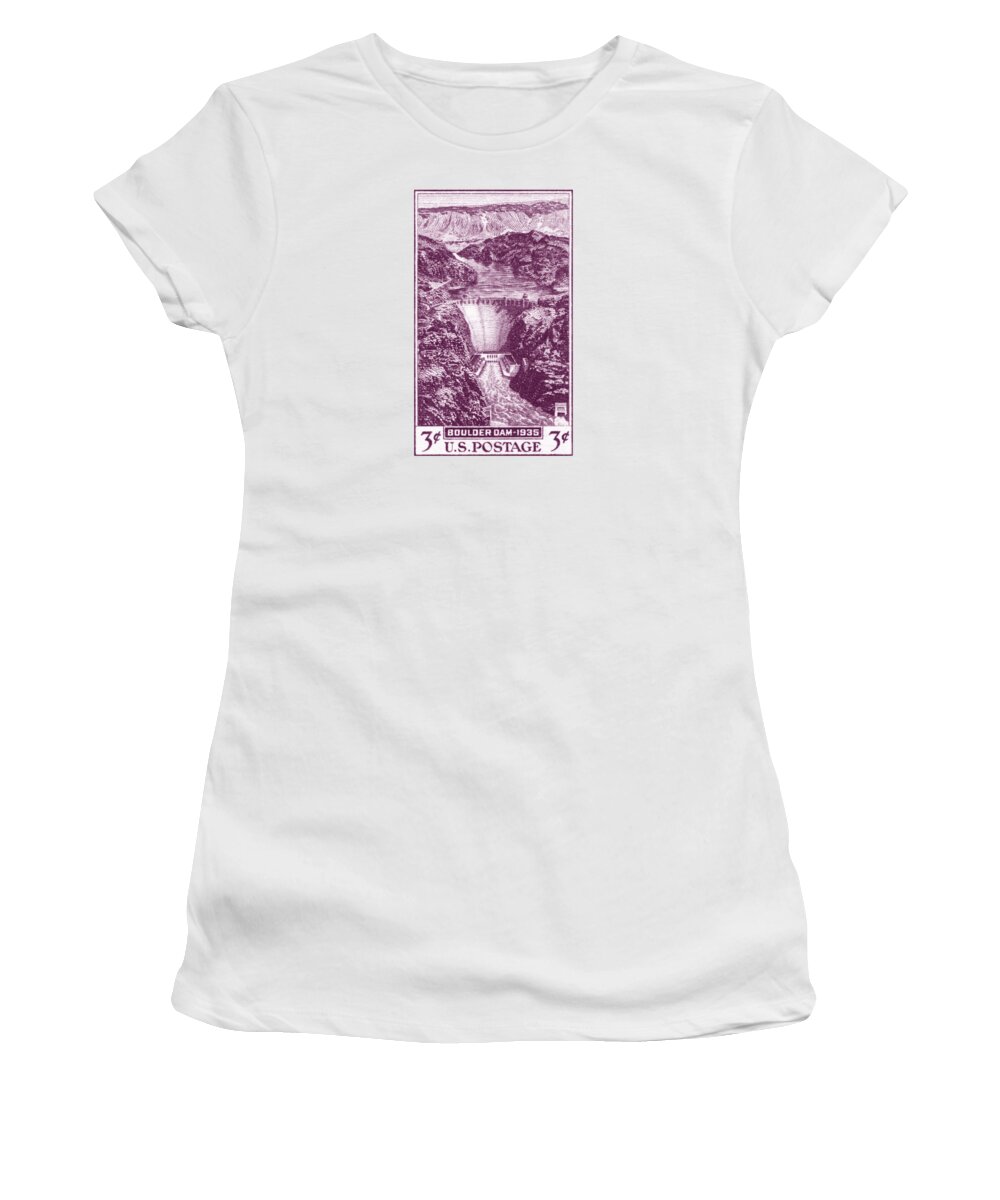 Boulder Dam Women's T-Shirt featuring the painting 1935 Boulder Dam Stamp by Historic Image