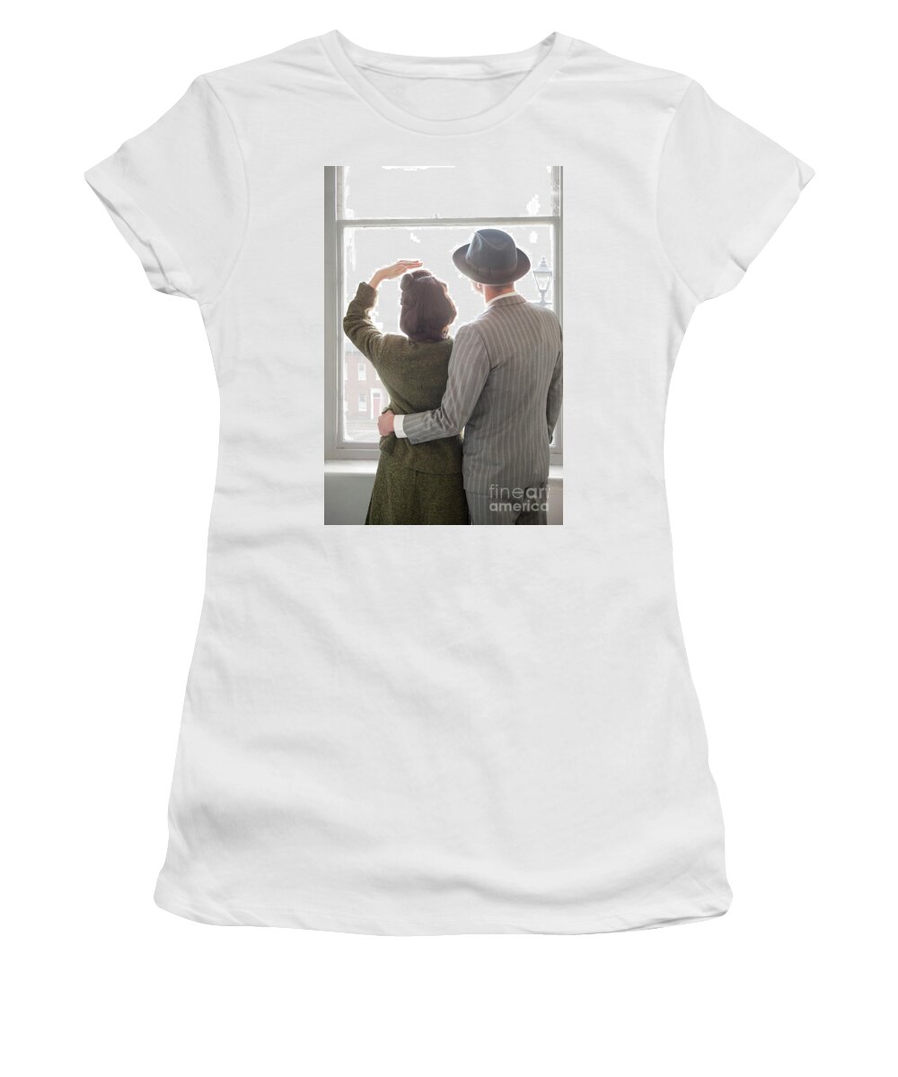 Woman Women's T-Shirt featuring the photograph 1940s Couple At The Window by Lee Avison