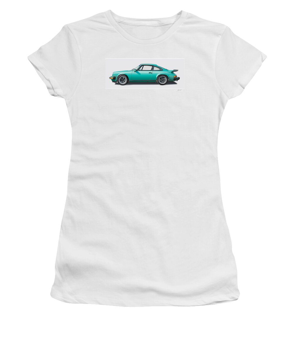 Porsche Carrera Image Women's T-Shirt featuring the digital art 1976 Porsche Euro Carrera 2.7 illustration by Alain Jamar