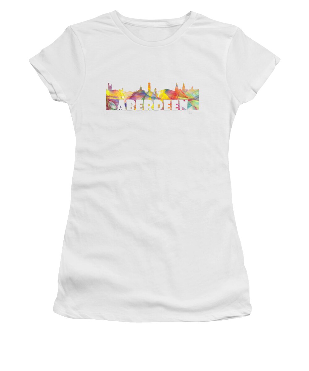 Aberdeen Women's T-Shirt featuring the digital art Aberdeen Scotland Skyline #2 by Marlene Watson