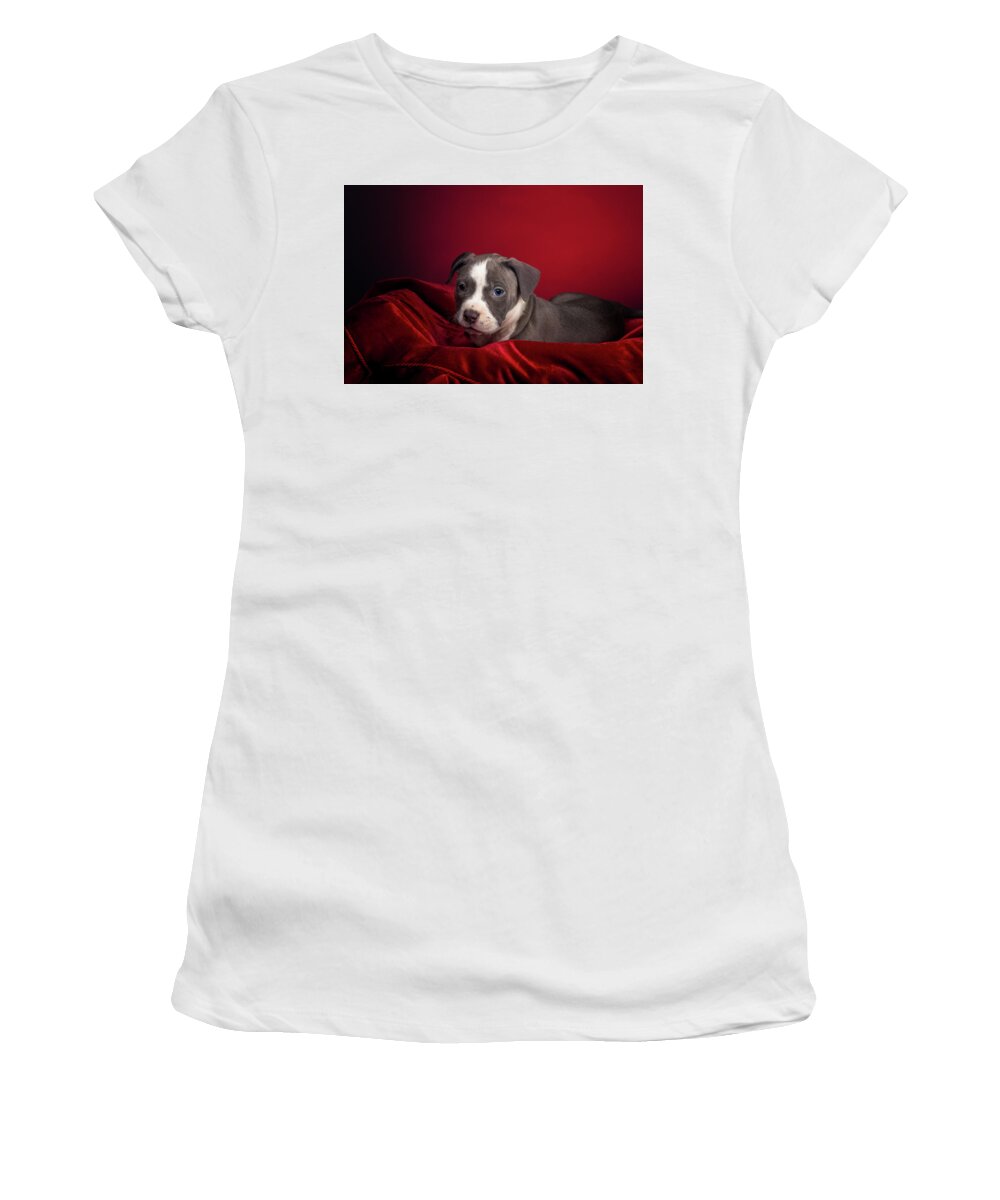 Adorable Women's T-Shirt featuring the photograph American Pitbull Puppy #2 by Peter Lakomy