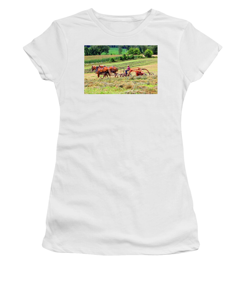 Young Women's T-Shirt featuring the photograph Amish Farming #2 by Chris Smith