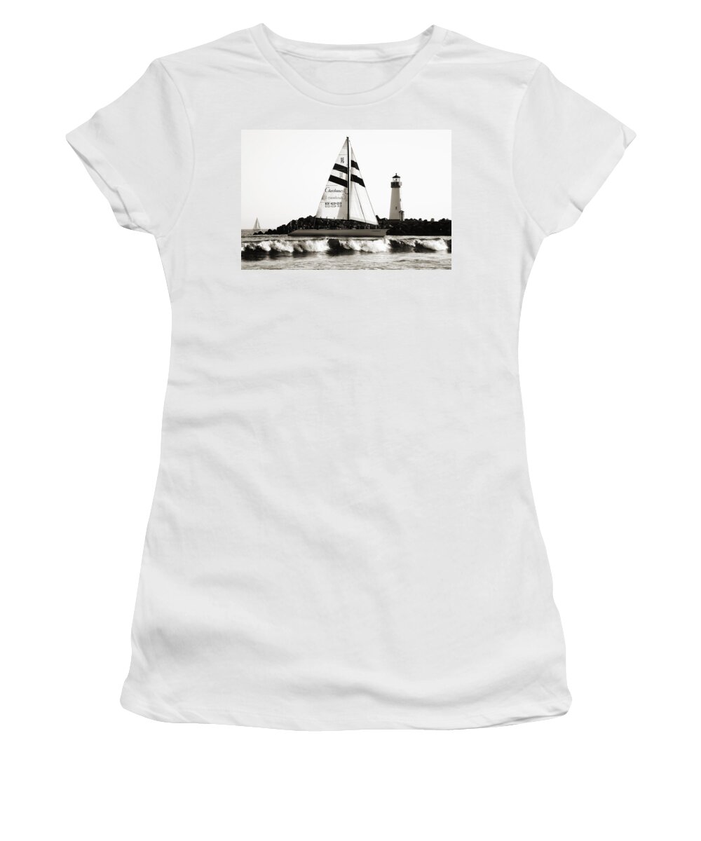 Santa Cruz Women's T-Shirt featuring the photograph 2 Boats Approach 2 by Marilyn Hunt