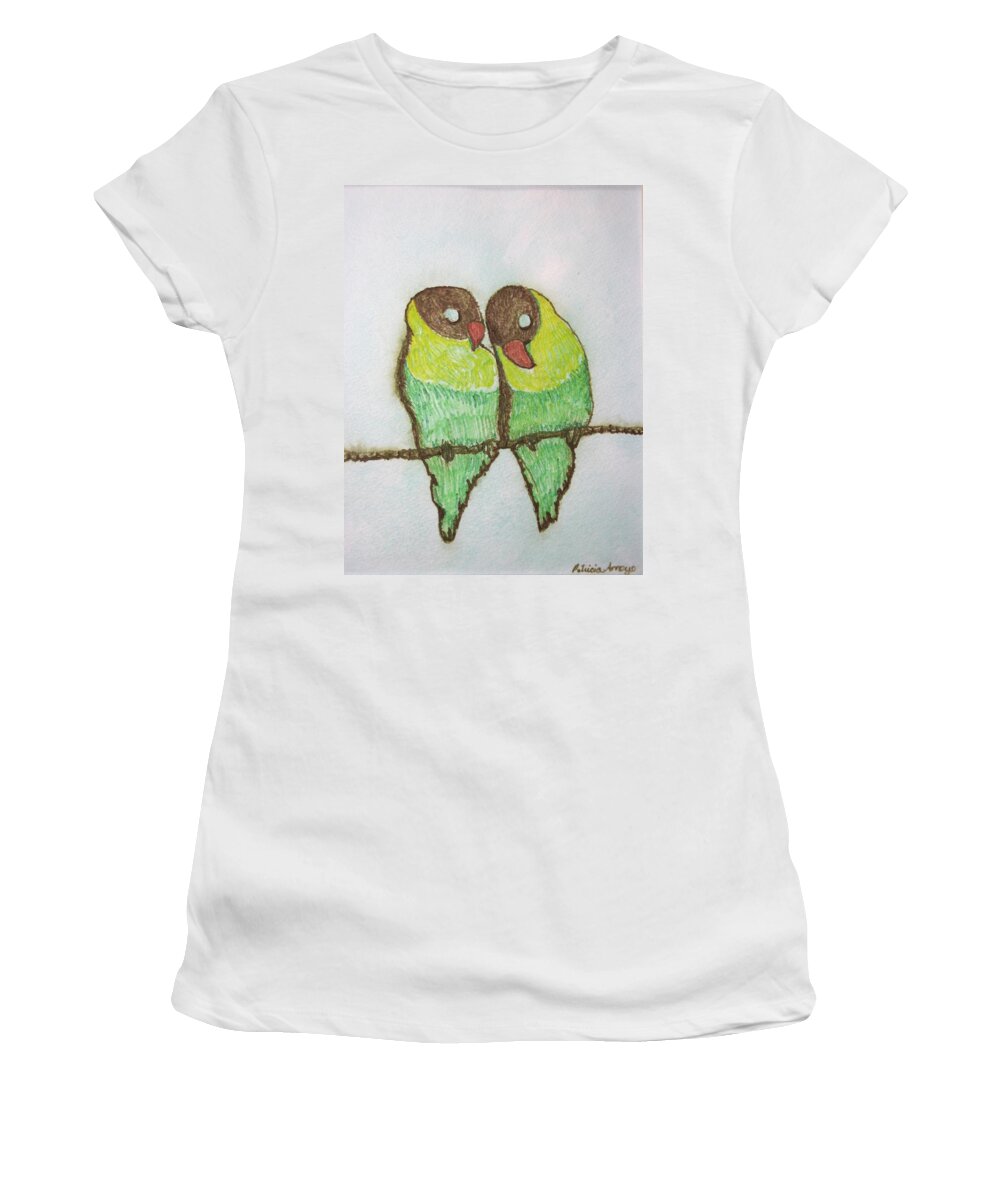 Birds Women's T-Shirt featuring the painting Love Birds #2 by Patricia Arroyo