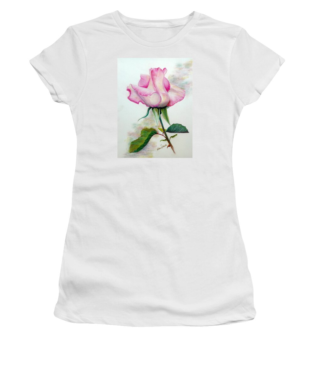  Rose Pastel Paintings Women's T-Shirt featuring the pastel So Pink by Karin Dawn Kelshall- Best