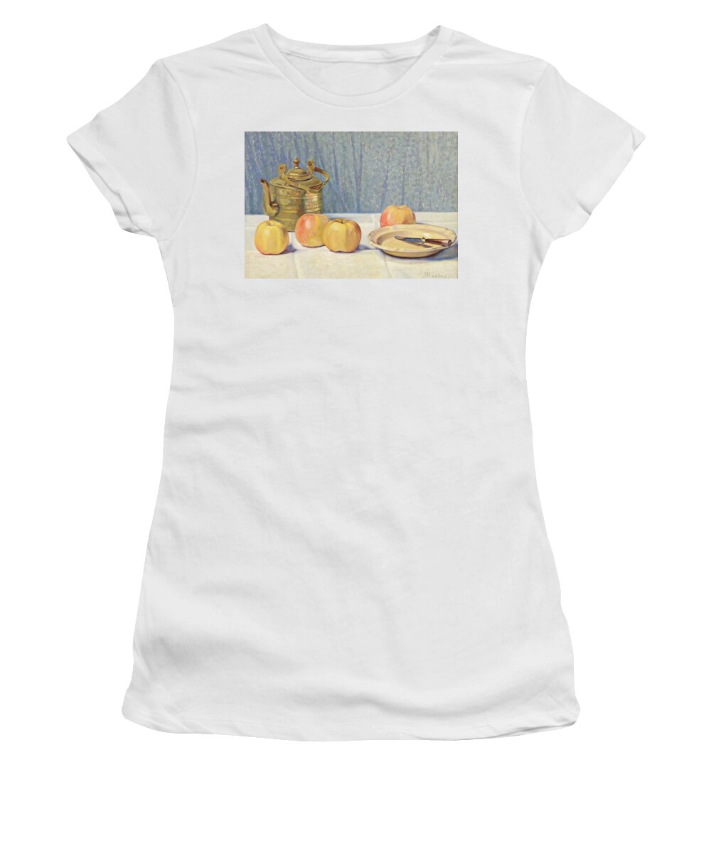 Still Life With Apples And Teapot By Ernest Moulines (1870-1942) Women's T-Shirt featuring the painting Still Life with Apples and Teapot #2 by Ernest Moulines