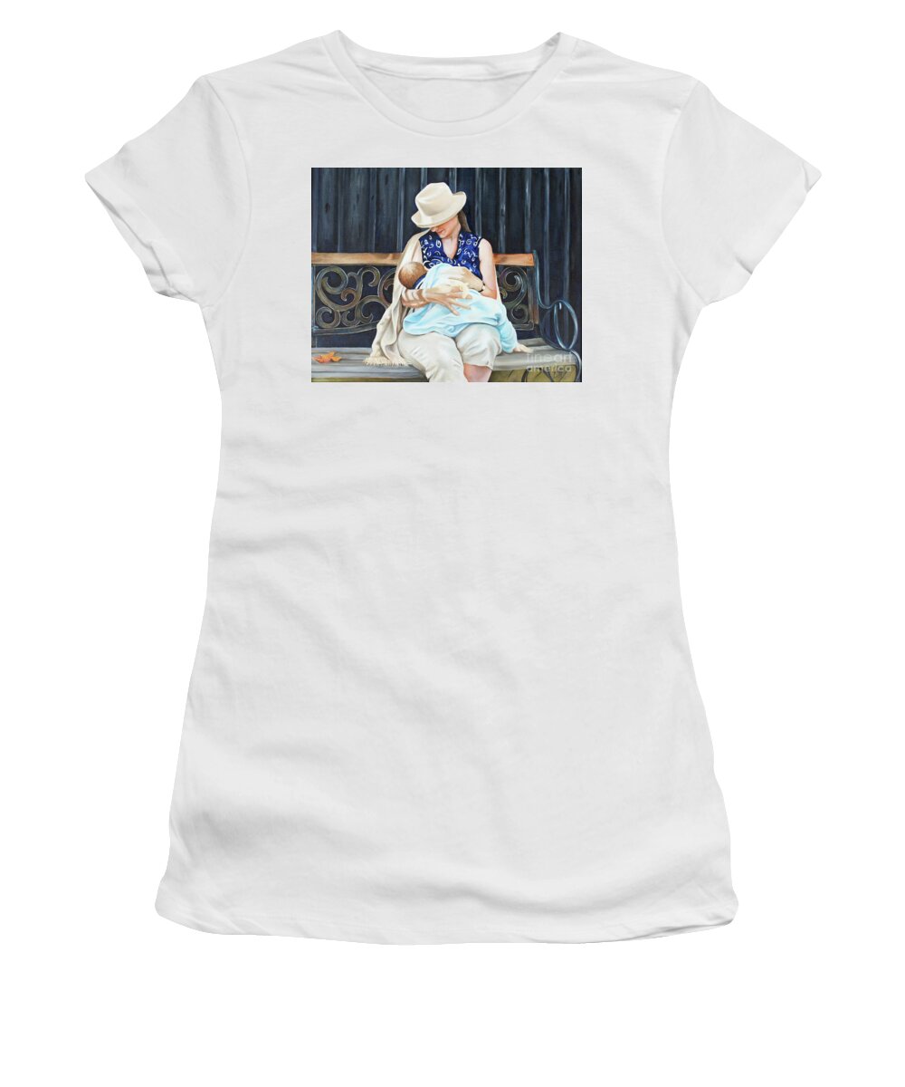 The Bench Women's T-Shirt featuring the painting The Bench #3 by Daniela Easter