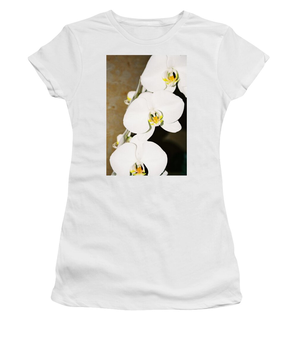 White Orchids Women's T-Shirt featuring the photograph 3 White Orchids by Lauri Novak