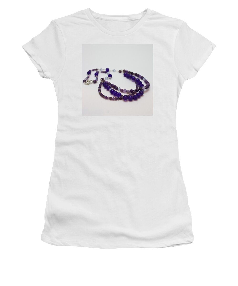 Handmade Women's T-Shirt featuring the jewelry 3580 Amethyst and Adventurine Necklace by Teresa Mucha