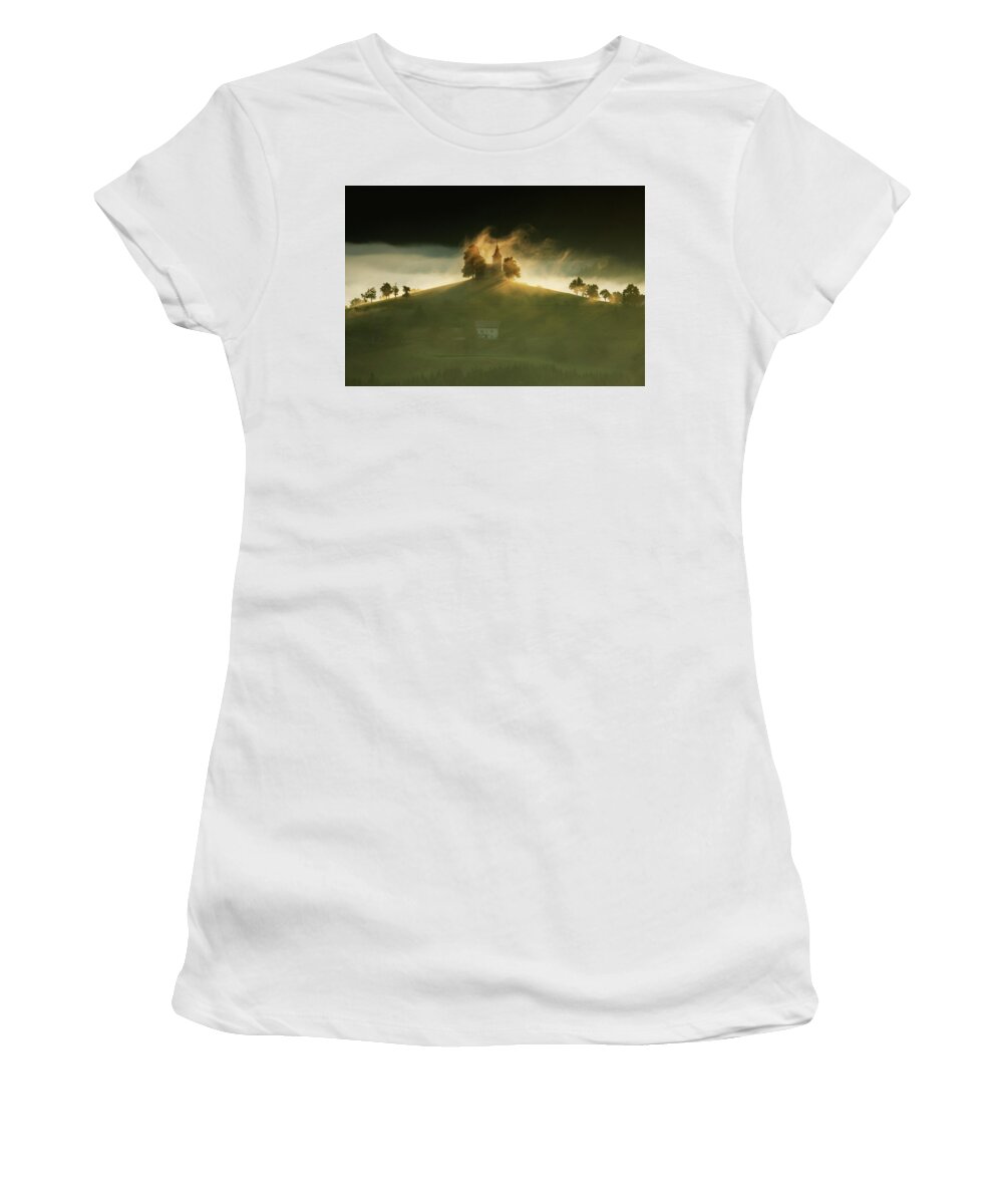Sveti Women's T-Shirt featuring the photograph Church of Saint Thomas at sunrise #4 by Ian Middleton