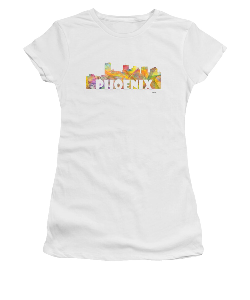 Phoenix Women's T-Shirt featuring the digital art Phoenix Arizona Skyline #4 by Marlene Watson