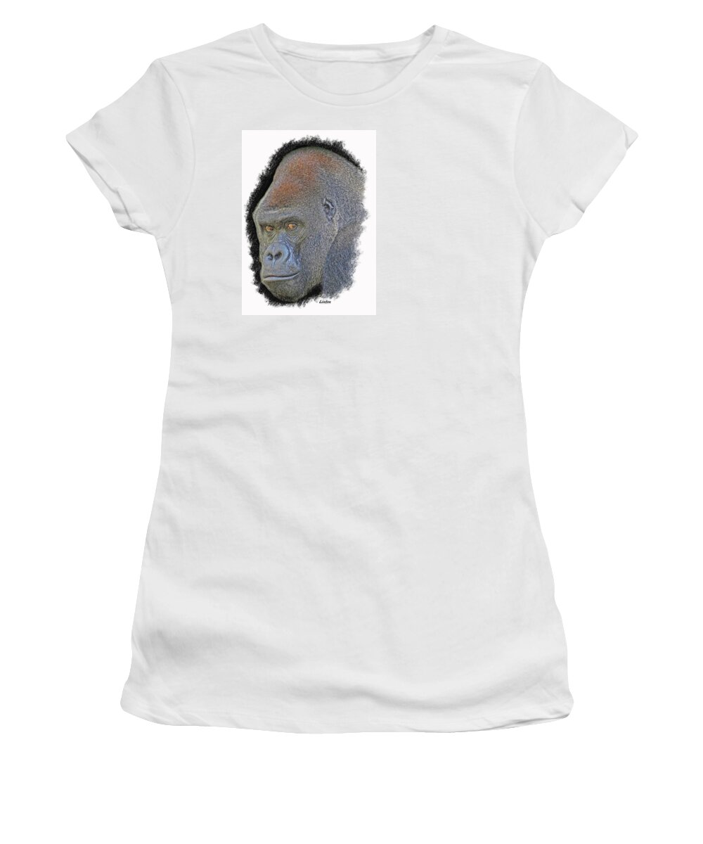 Gorilla Women's T-Shirt featuring the digital art Silverback #5 by Larry Linton