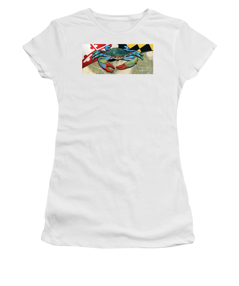 Crab Women's T-Shirt featuring the digital art Blue Crab Maryland by Joe Barsin