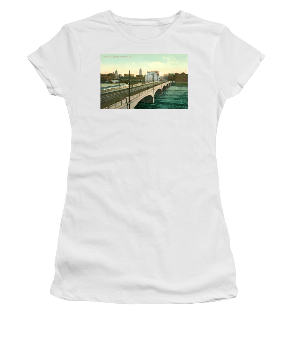 Fourth Street Bridge Women's T-Shirt featuring the photograph 4th Street Bridge Waterloo Iowa by Greg Joens