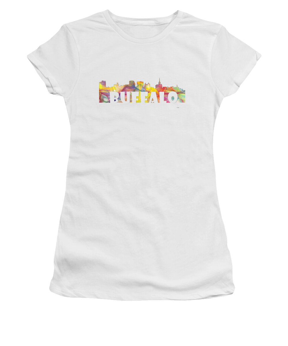 Buffalo New York Skyline Women's T-Shirt featuring the digital art Buffalo New York Skyline #5 by Marlene Watson