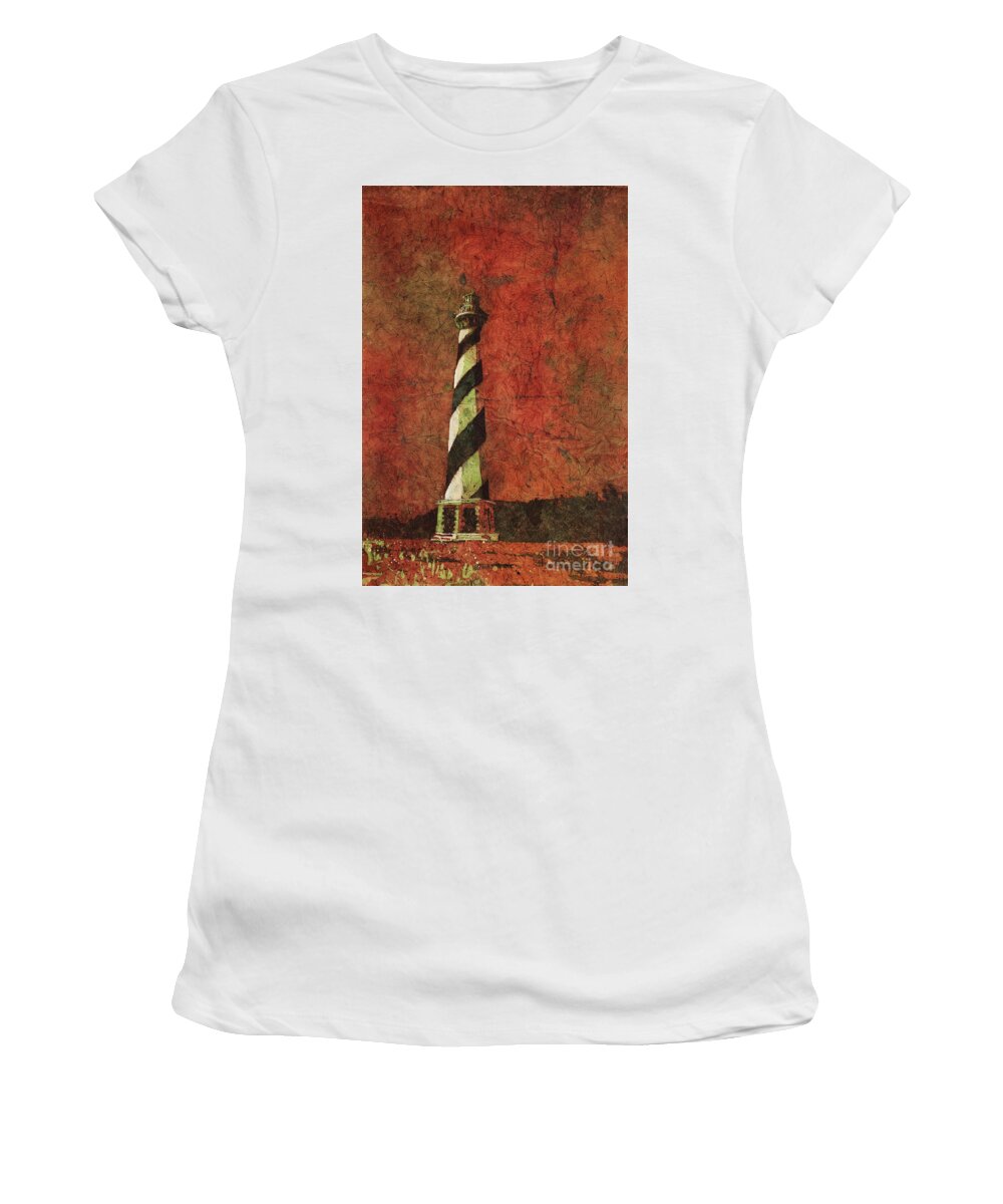 Cape Hatteras Women's T-Shirt featuring the painting Cape Hatteras Lighthouse #7 by Ryan Fox