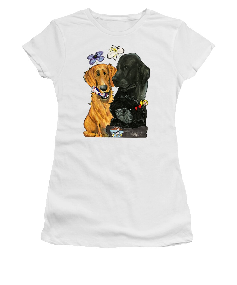 Pet Portrait Women's T-Shirt featuring the drawing 7-1396 Scallon by Canine Caricatures By John LaFree