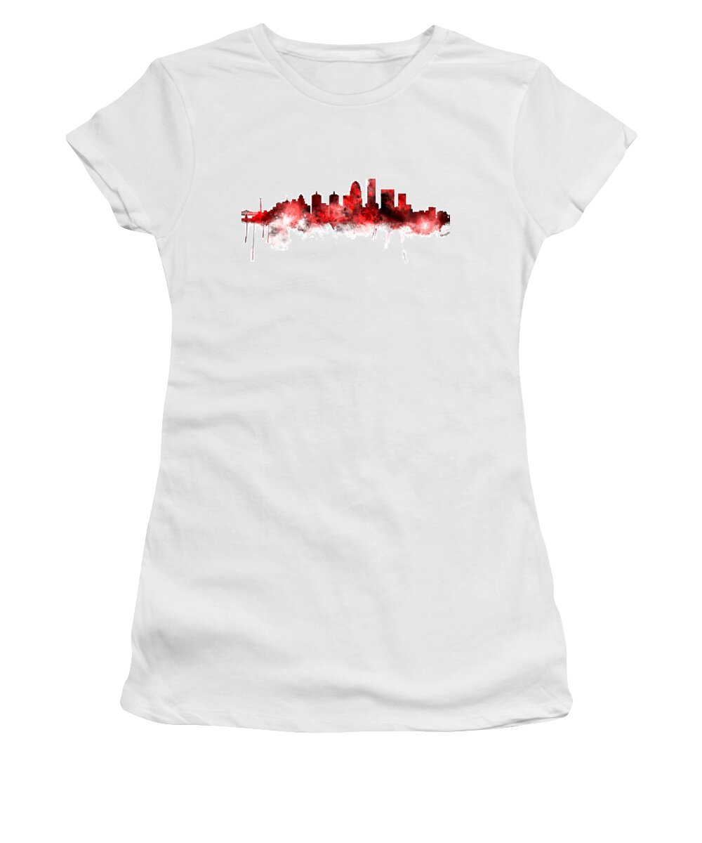 Watercolour Women's T-Shirt featuring the digital art Louisville Kentucky City Skyline #8 by Michael Tompsett