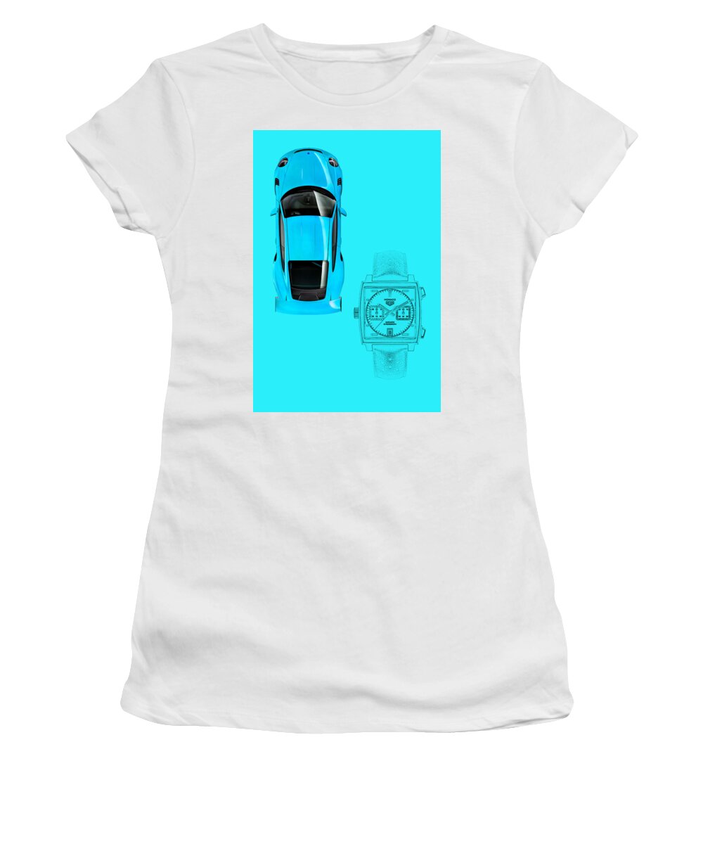 Porsche Women's T-Shirt featuring the digital art 911 Gt3 Tag Heuer by Roger Lighterness